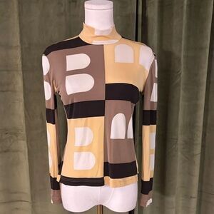 Bally Geometric Top  mock neck in Brown and Cream, S